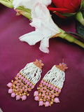 White and Pink Beaded Earrings